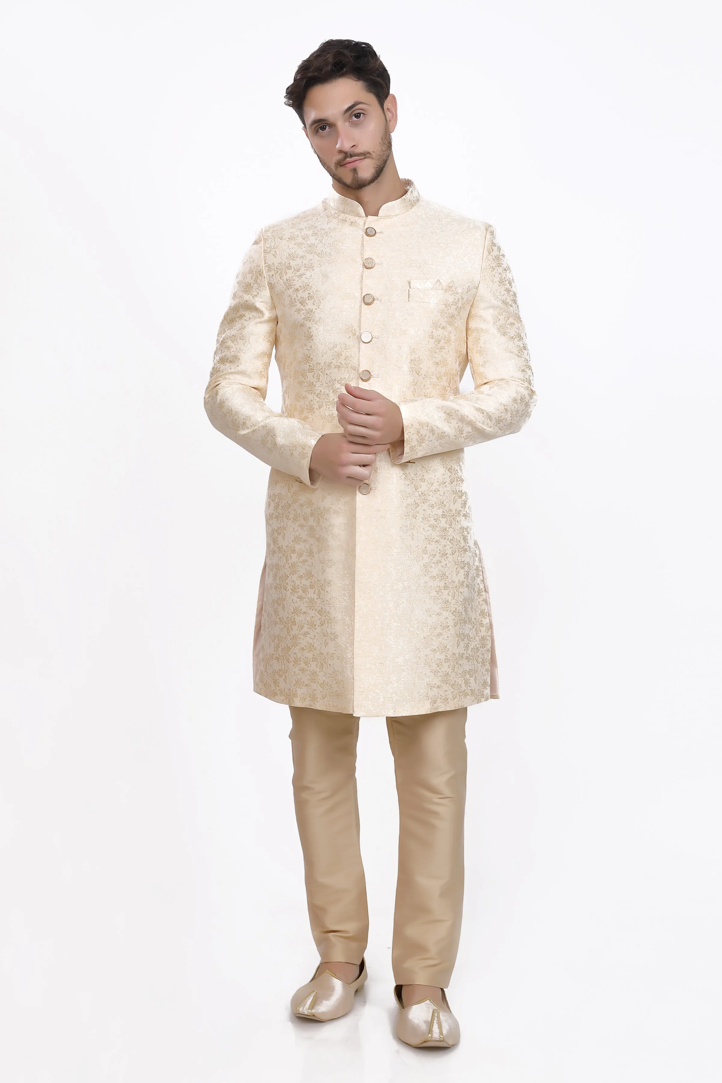 Off white mens sherwani pyjama set
