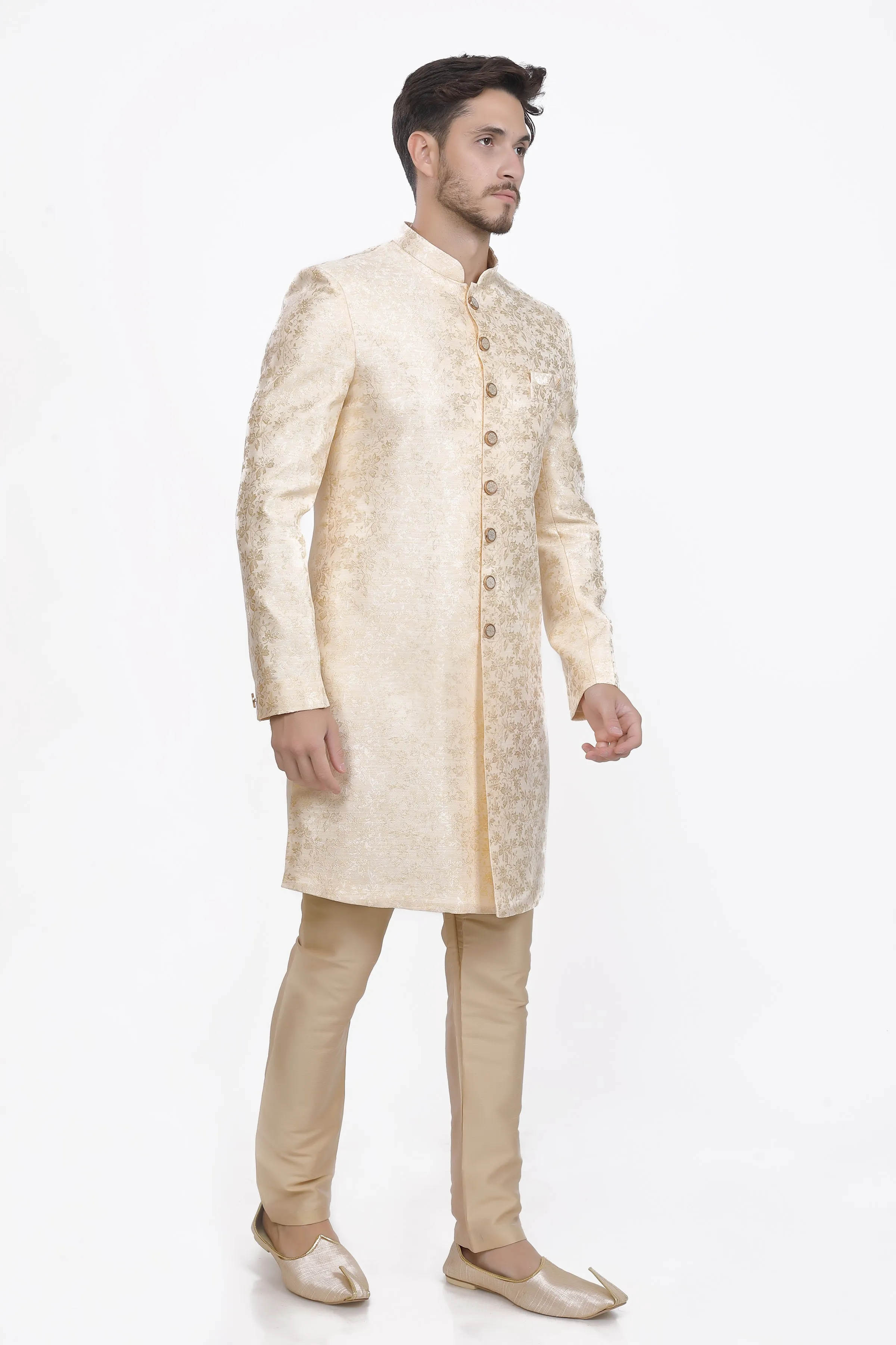 Off white mens sherwani pyjama set