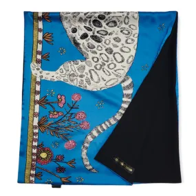 Panthera Pardus Ciscaucasia Silk Scarf Blue