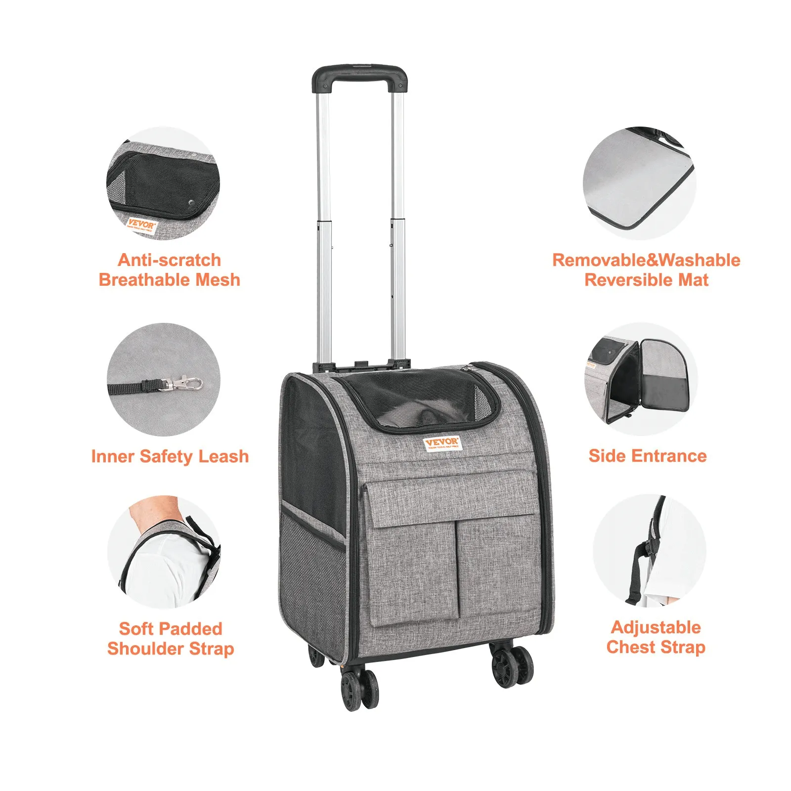 Pet Carrier with Wheels, Rolling Pet Carrier with Telescopic Handle