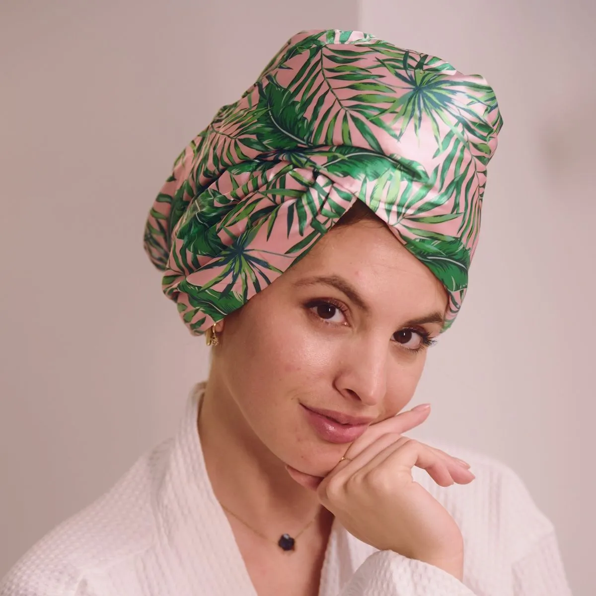 Quick Dry Satin Hair Towel Turban - Palm Print