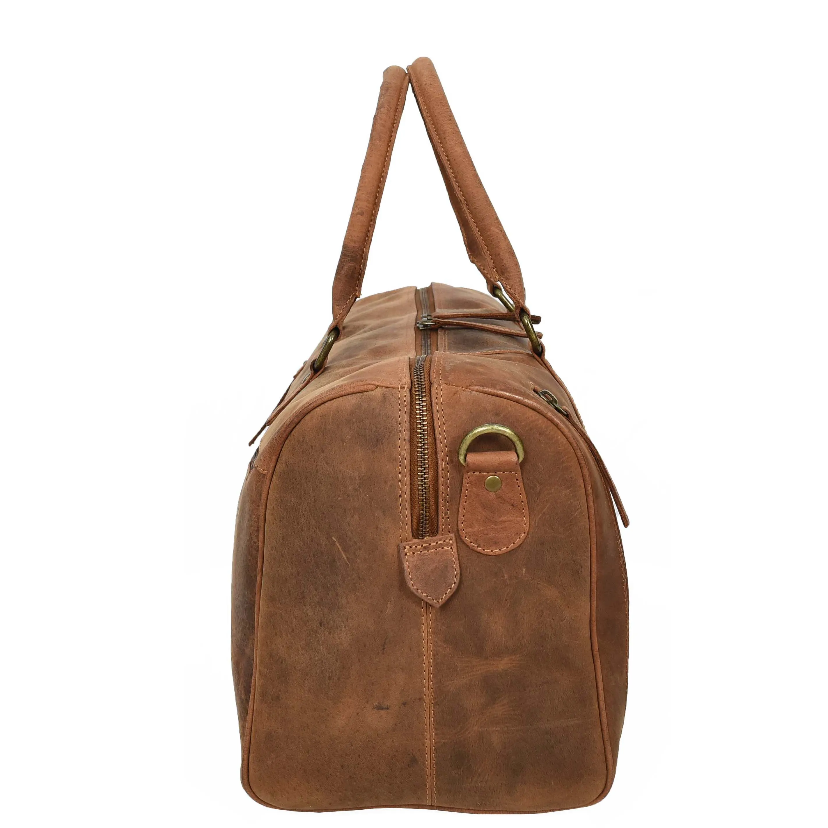 Real Leather Small Size Holdall Overnight Weekend Travel Duffle Bag Torin Tan
