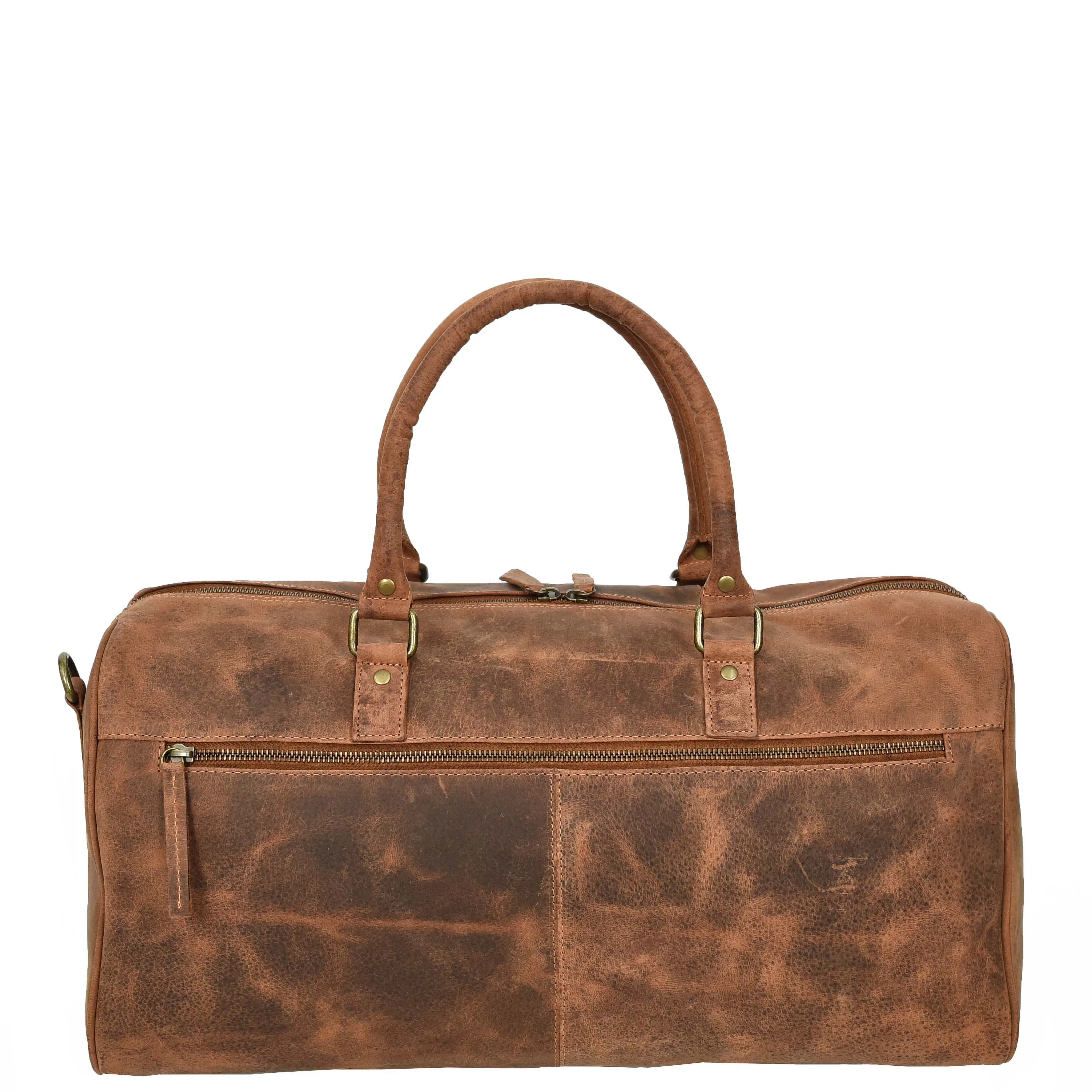 Real Leather Small Size Holdall Overnight Weekend Travel Duffle Bag Torin Tan