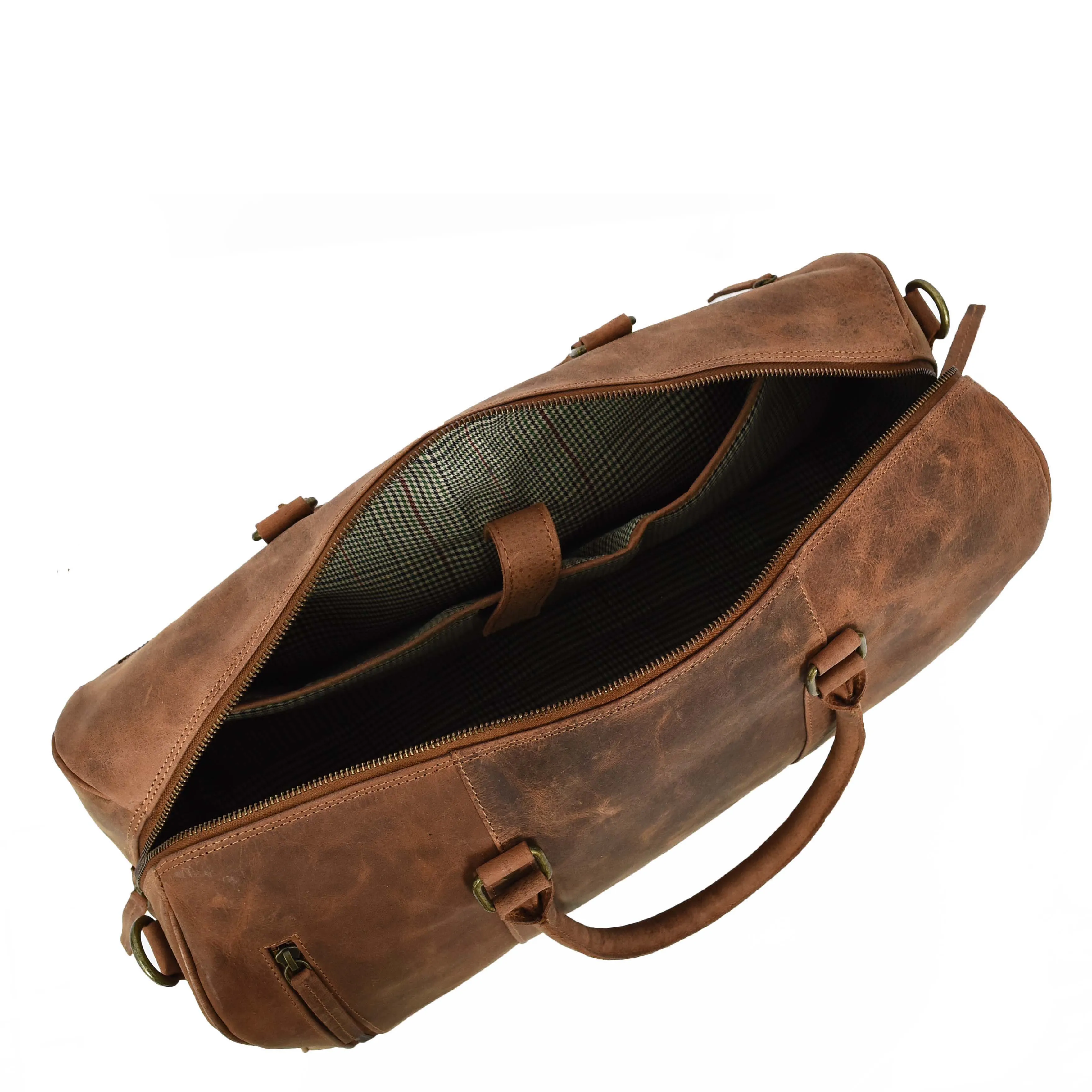 Real Leather Small Size Holdall Overnight Weekend Travel Duffle Bag Torin Tan