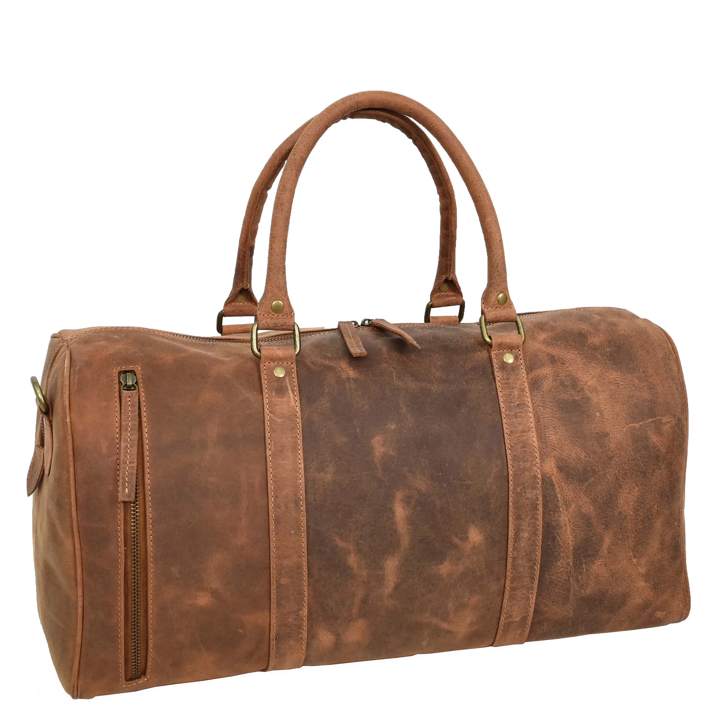 Real Leather Small Size Holdall Overnight Weekend Travel Duffle Bag Torin Tan