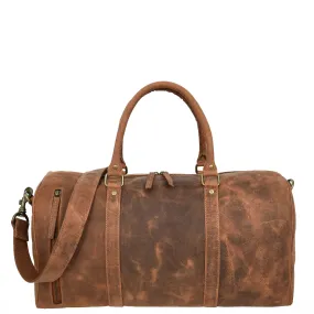 Real Leather Small Size Holdall Overnight Weekend Travel Duffle Bag Torin Tan