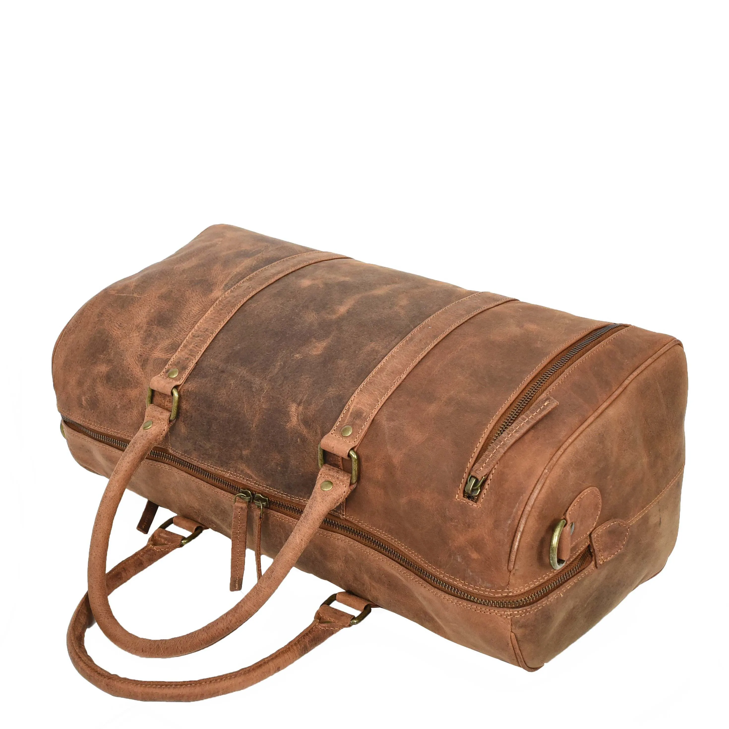 Real Leather Small Size Holdall Overnight Weekend Travel Duffle Bag Torin Tan