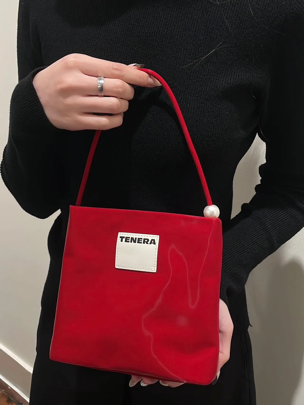Red Velvet pearl Bag - Regular Size - Red