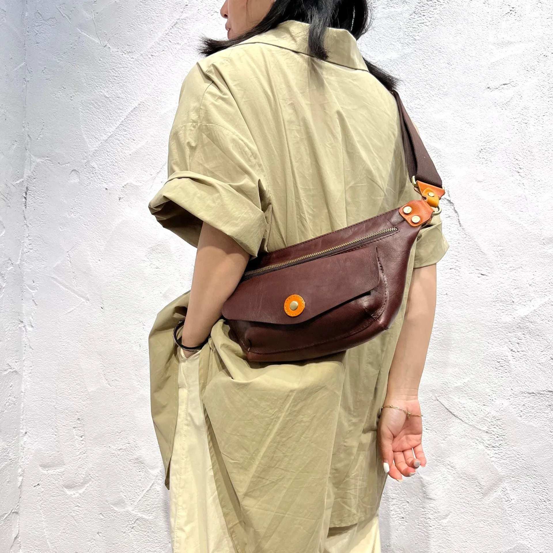 Small Handmade Women's Leather Crossbody Sling Bag Chest Bag For Women