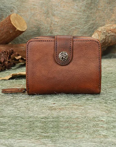 Small Purple Leather Trifold Wallet Vintage Billfold Cute Women Buckle Wallet For Ladies
