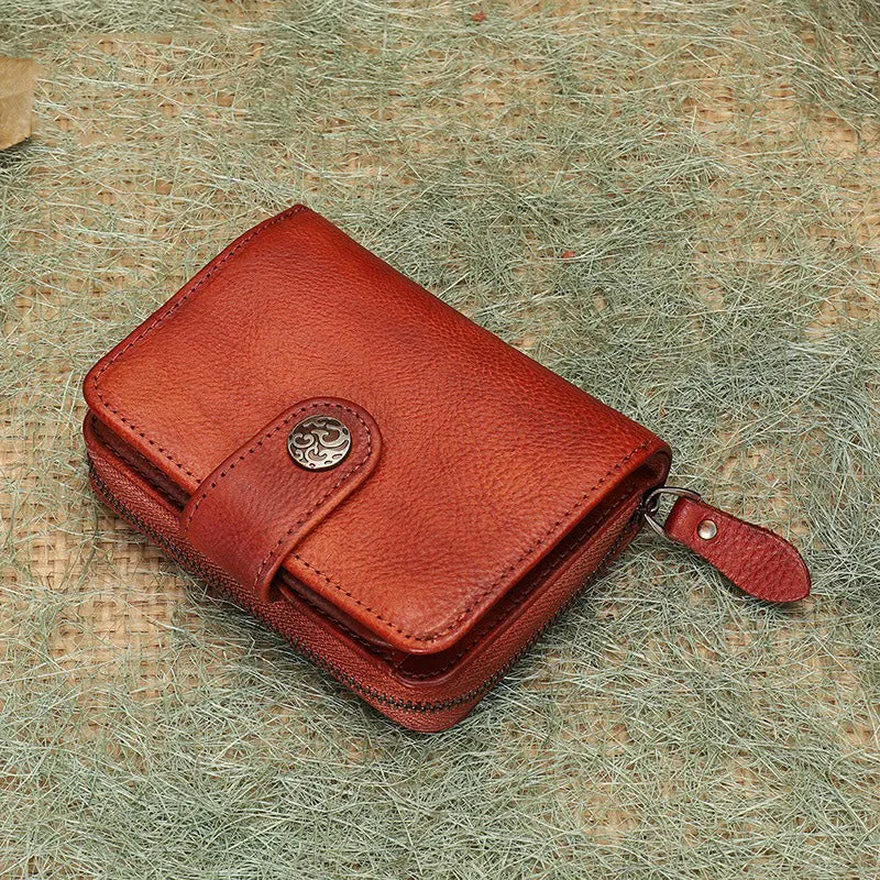 Small Purple Leather Trifold Wallet Vintage Billfold Cute Women Buckle Wallet For Ladies