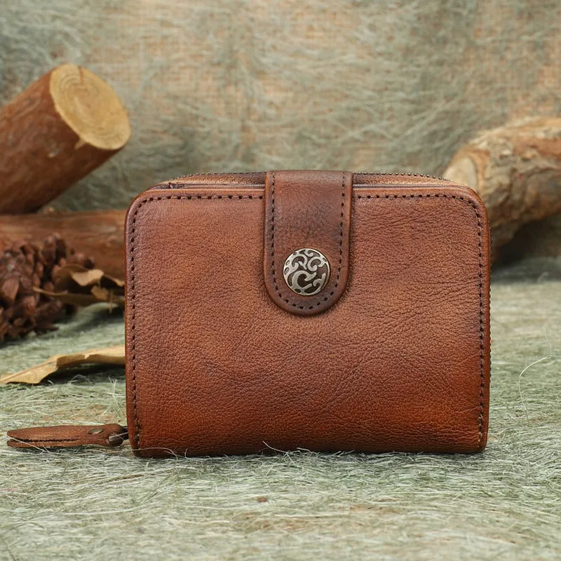 Small Purple Leather Trifold Wallet Vintage Billfold Cute Women Buckle Wallet For Ladies