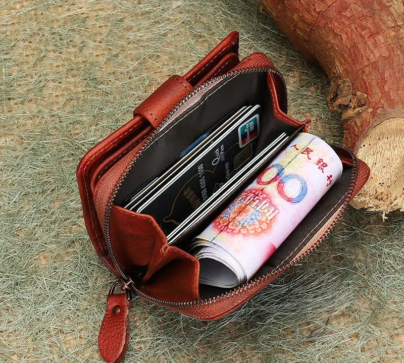 Small Purple Leather Trifold Wallet Vintage Billfold Cute Women Buckle Wallet For Ladies