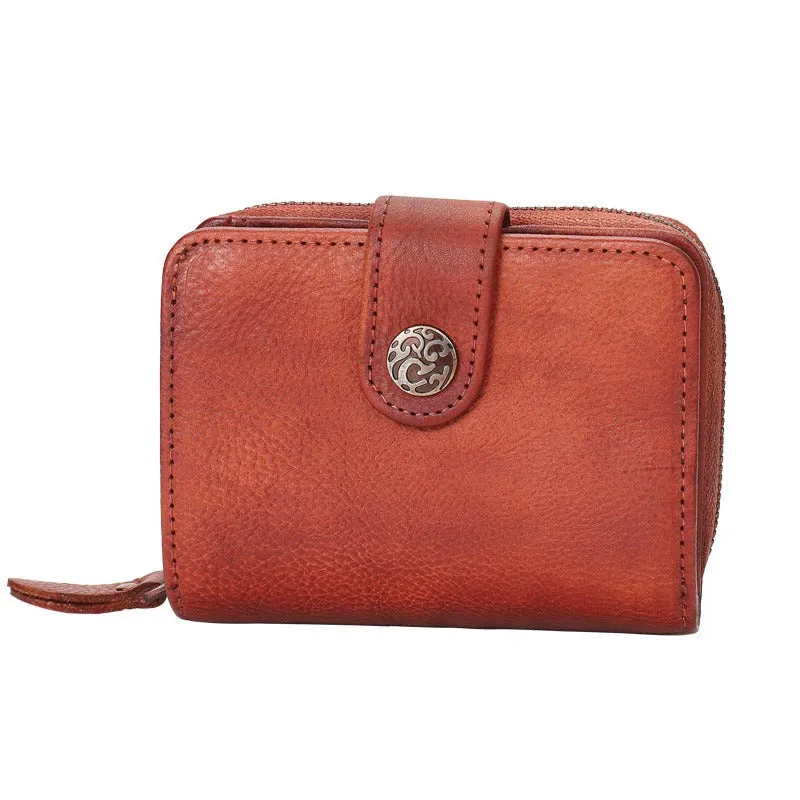 Small Purple Leather Trifold Wallet Vintage Billfold Cute Women Buckle Wallet For Ladies