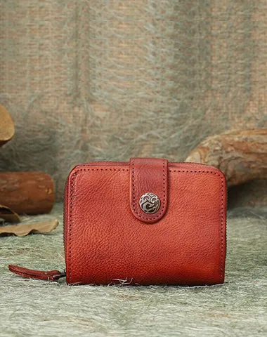 Small Purple Leather Trifold Wallet Vintage Billfold Cute Women Buckle Wallet For Ladies