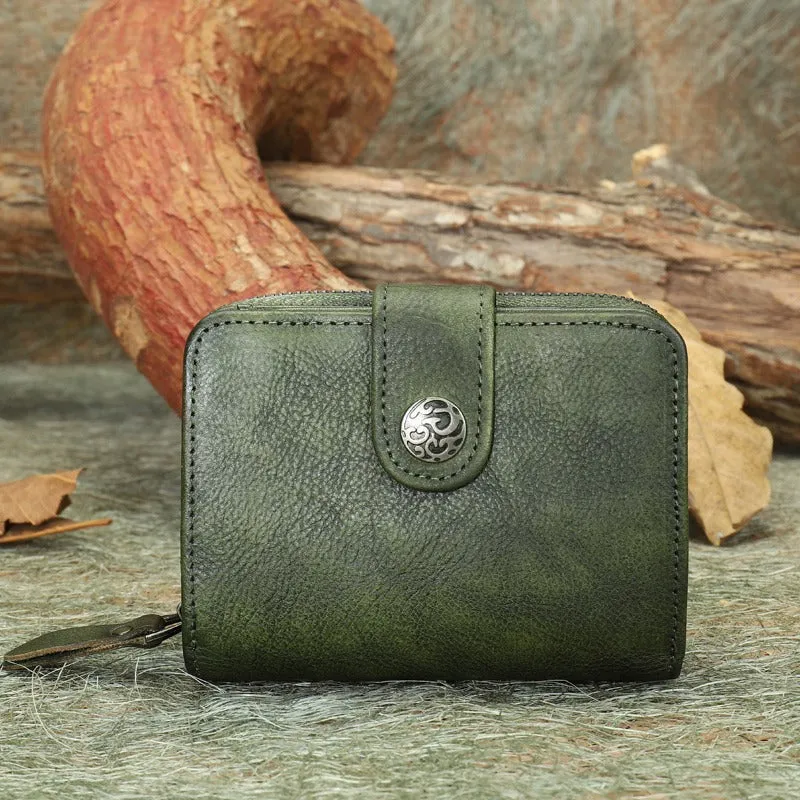 Small Purple Leather Trifold Wallet Vintage Billfold Cute Women Buckle Wallet For Ladies