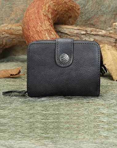 Small Purple Leather Trifold Wallet Vintage Billfold Cute Women Buckle Wallet For Ladies