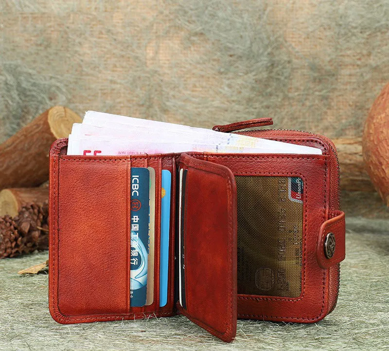 Small Purple Leather Trifold Wallet Vintage Billfold Cute Women Buckle Wallet For Ladies
