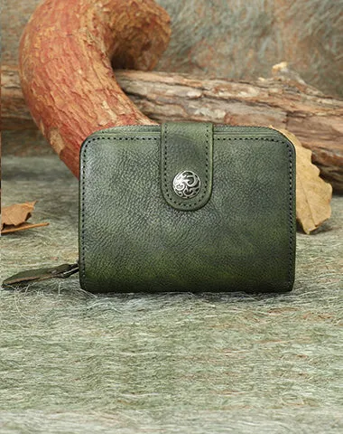 Small Purple Leather Trifold Wallet Vintage Billfold Cute Women Buckle Wallet For Ladies