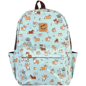 Teal Corgi Puppy Large Backpack