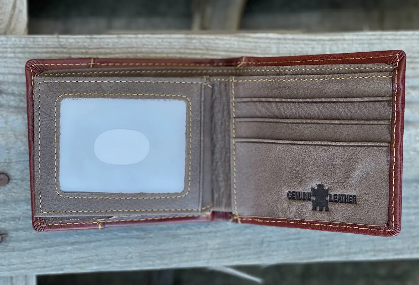 Top Notch Accessories 50100-1BR Brown Praying Cowboy  With Brown Inlay Bi-Fold Wallet