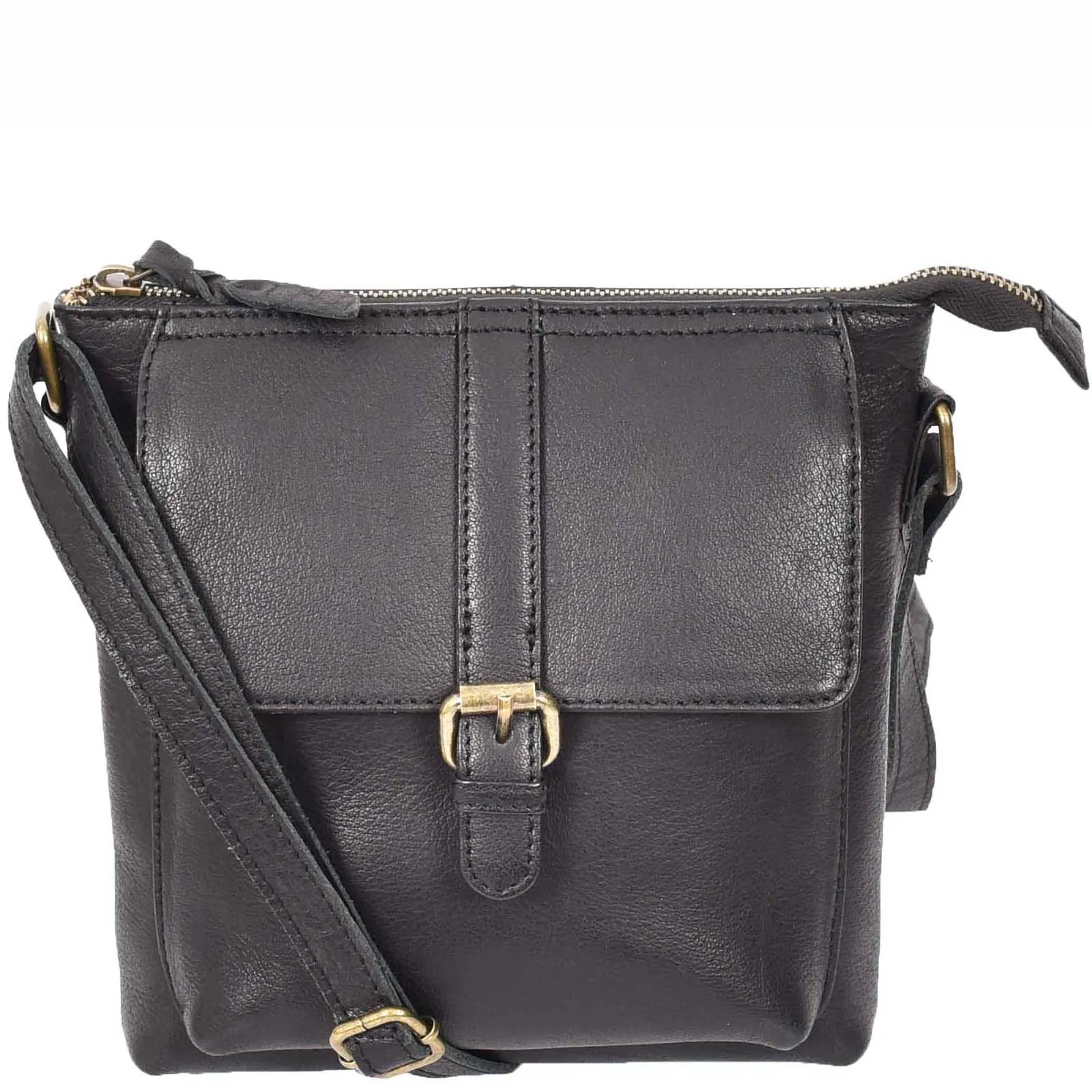 Womens Leather Cross Body Shoulder Bag Corfu Black