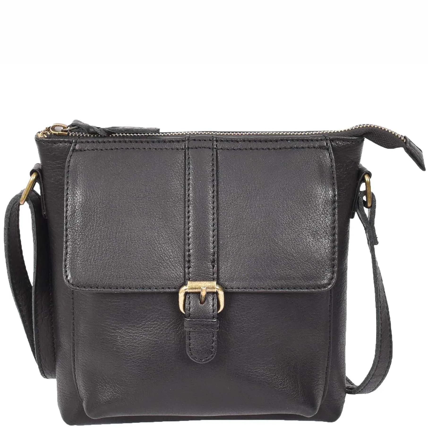 Womens Leather Cross Body Shoulder Bag Corfu Black